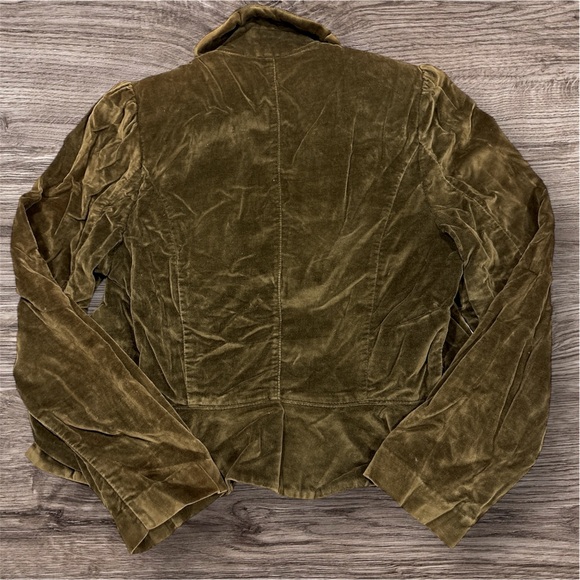 Vintage Olive Green Velvet Blazer with Notched Lapels and Fitted Silhouette Sz 8 - Picture 2 of 9